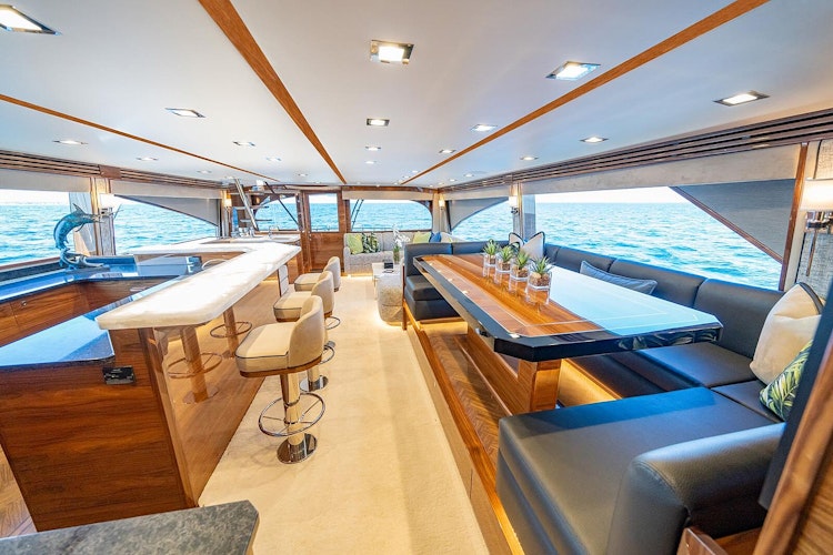 interior salon of viking 90 open bridge